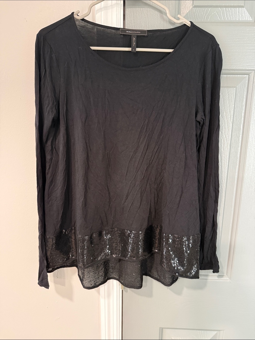 BCBGMaxAzria Black Long-Sleeve Sequin Hem Tee